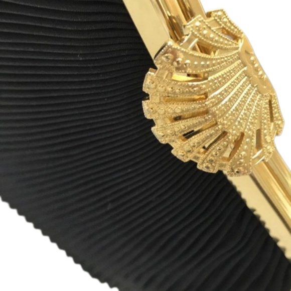 Elegant Pleated Satin Accordion Style Gold Detail Snap Lock Evening Clutch - Picture 4 of 7